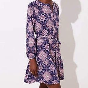 Loft tiled tie waist flounce dress